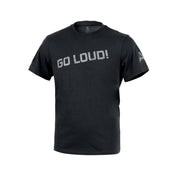 Camiseta DIRECT ACTION GO LOUD negra, corte clásico con logo y texto, 100% algodón