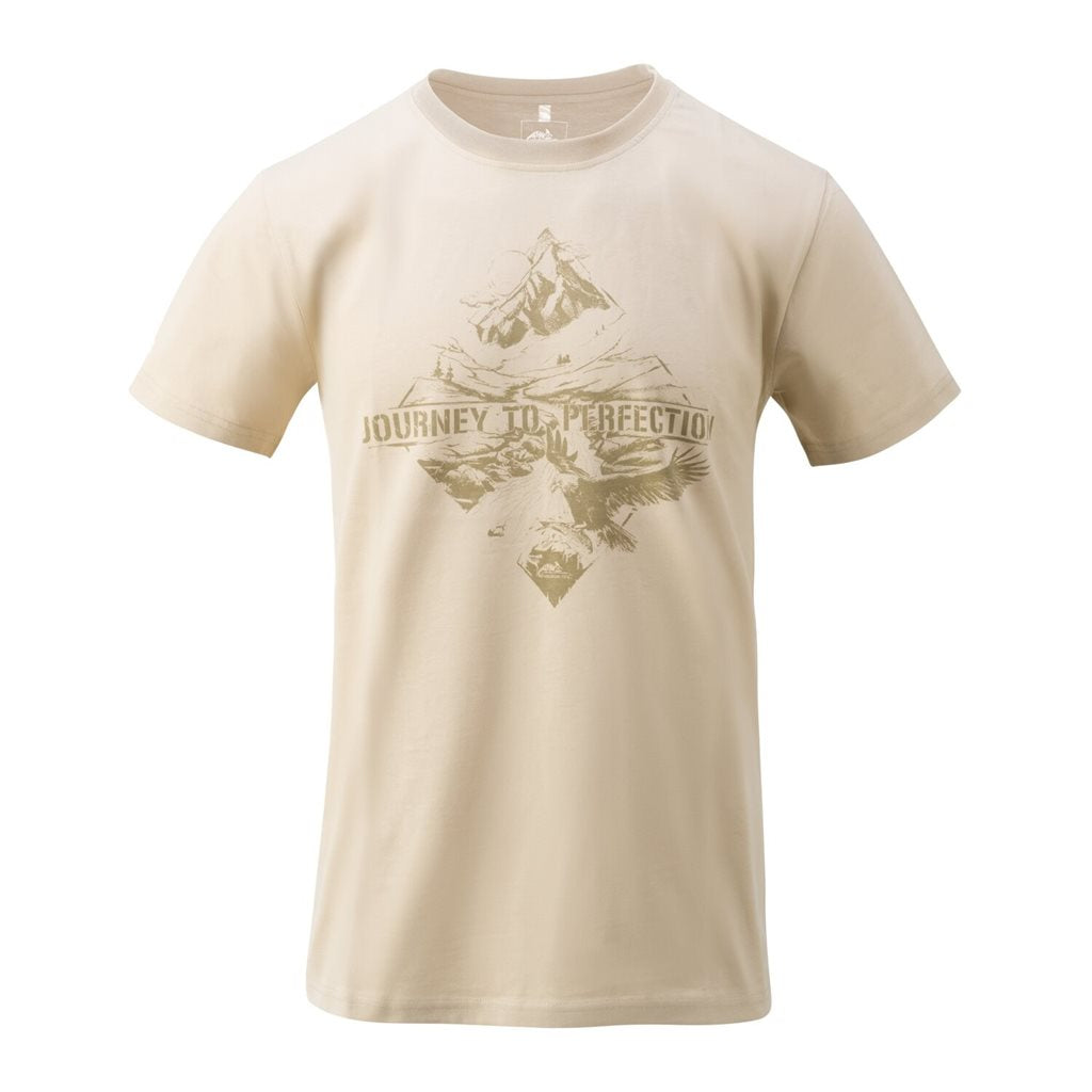 Camiseta MOUNTAIN STREAM KHAKI Helikon-Tex con estampado 'JOURNEY TO PERFECTION'