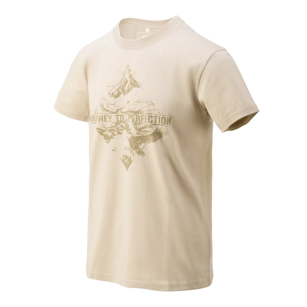 Camiseta MOUNTAIN STREAM KHAKI Helikon-Tex con estampado 'JOURNEY TO PERFECTION'