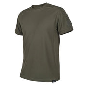 Camiseta táctica verde de manga corta en poliéster con paneles de velcro en las mangas