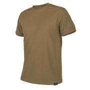 Camiseta táctica Coyote de manga corta en tejido 100% poliéster TopCool con paneles de velcro en las mangas