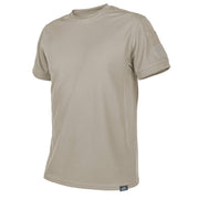 Camiseta táctica khaki de manga corta con tejido de secado rápido y paneles de velcro en las mangas para gafas