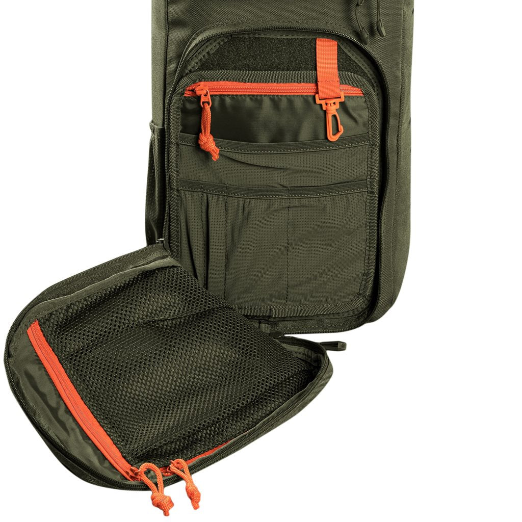 Mochila bandolera STOIRM GEARSLINGER 12 L verde con hebillas Duraflex y cremallera YKK