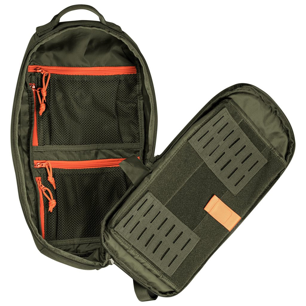Mochila bandolera STOIRM GEARSLINGER 12 L verde con hebillas Duraflex y cremallera YKK