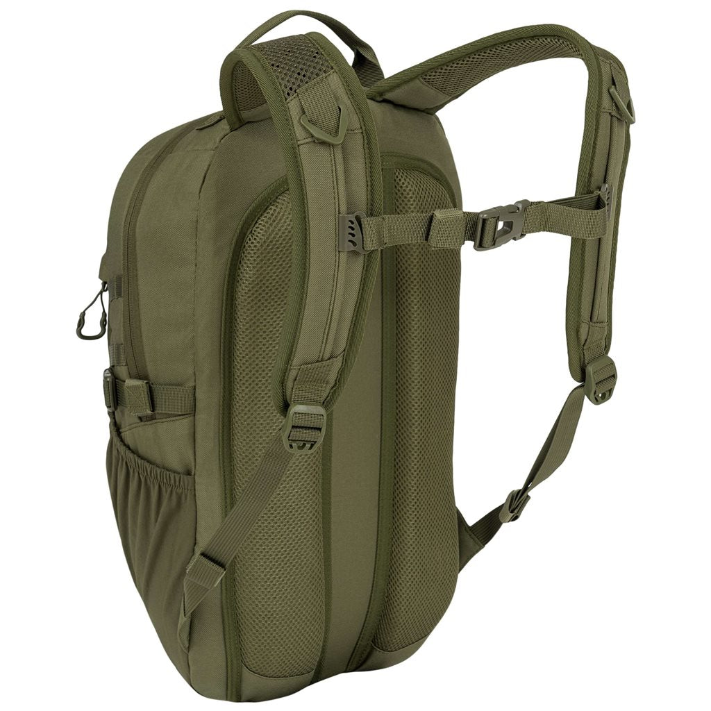 Imagen de la mochila EAGLE 1 (20 L) mostrando bolsillos, sistema MOLLE/PALS y respaldo ergonómico