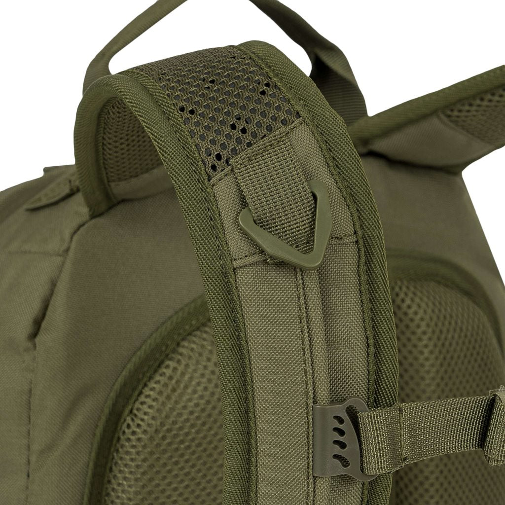 Imagen de la mochila EAGLE 1 (20 L) mostrando bolsillos, sistema MOLLE/PALS y respaldo ergonómico