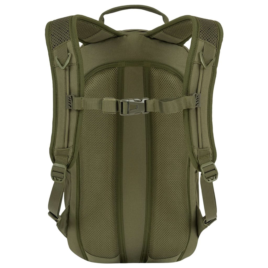 Imagen de la mochila EAGLE 1 (20 L) mostrando bolsillos, sistema MOLLE/PALS y respaldo ergonómico