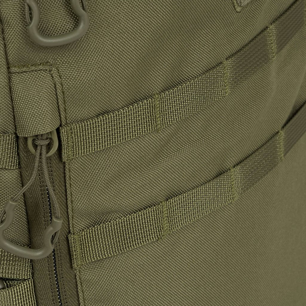 Imagen de la mochila EAGLE 1 (20 L) mostrando bolsillos, sistema MOLLE/PALS y respaldo ergonómico