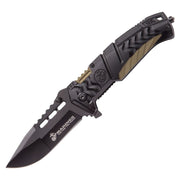 Navaja plegable USMC Linerlock negra con hoja lisa de acero inoxidable y mango de aluminio