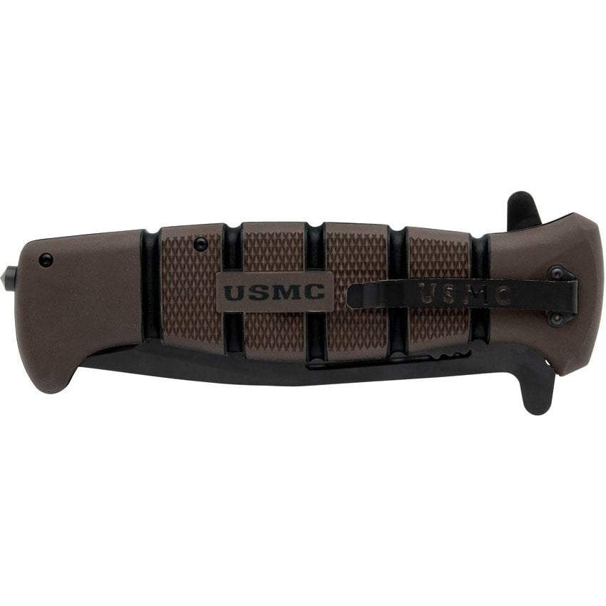 Navaja táctica USMC MAXIMUM con hoja tipo tanto y mango TPR, acero inoxidable negro