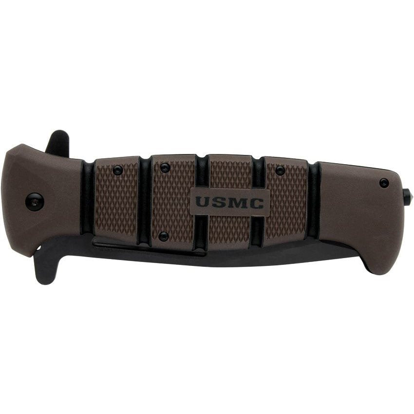 Navaja táctica USMC MAXIMUM con hoja tipo tanto y mango TPR, acero inoxidable negro