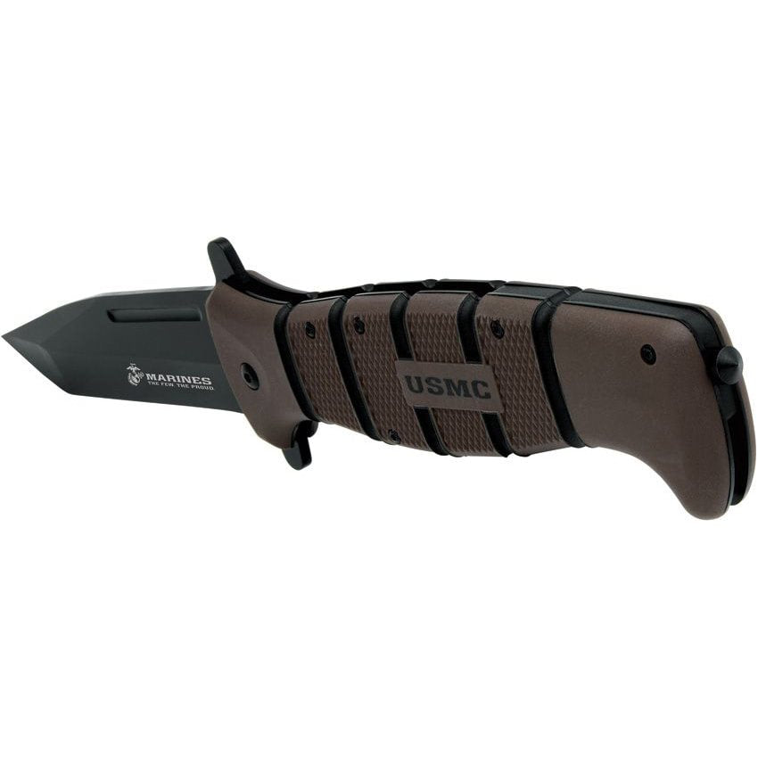 Navaja táctica USMC MAXIMUM con hoja tipo tanto y mango TPR, acero inoxidable negro