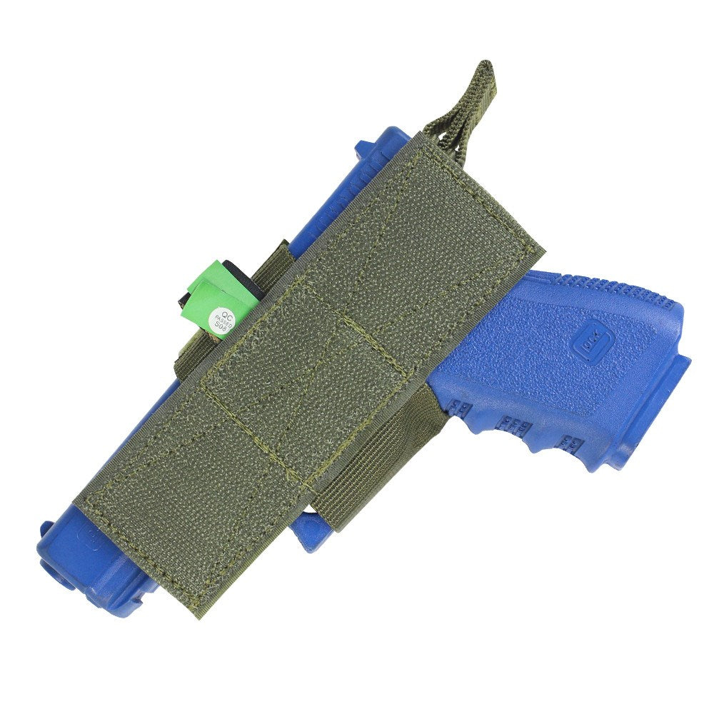Funda universal con cierre de velcro verde para pistola, vista frontal del holster