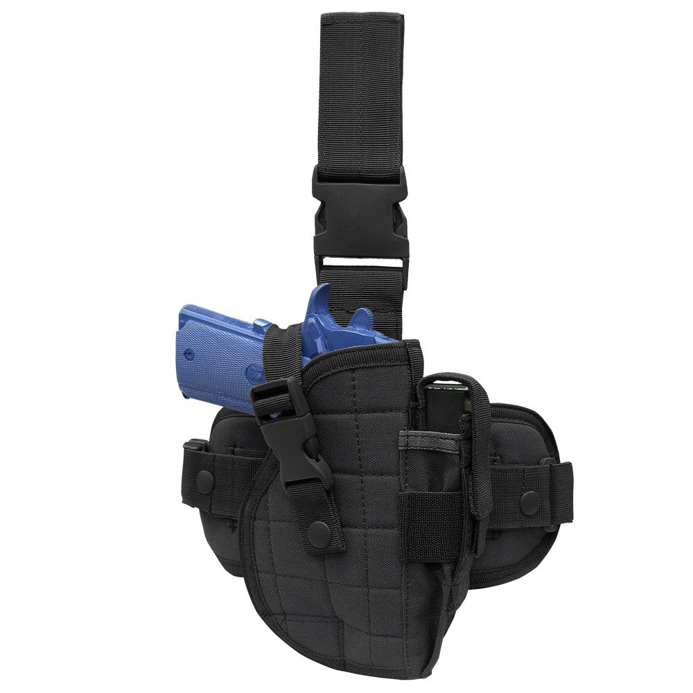 Funda pistolera muslera LEG HOLSTER verde con correa ajustable y bolsillo para cargador