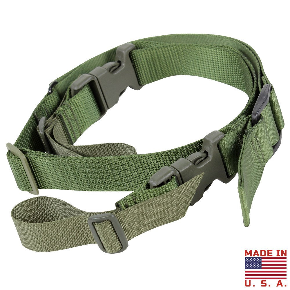 Correa para arma SPEEDY de dos puntos color oliva con hebillas Duraflex y ancho 31 mm, fabricada en EE. UU.
