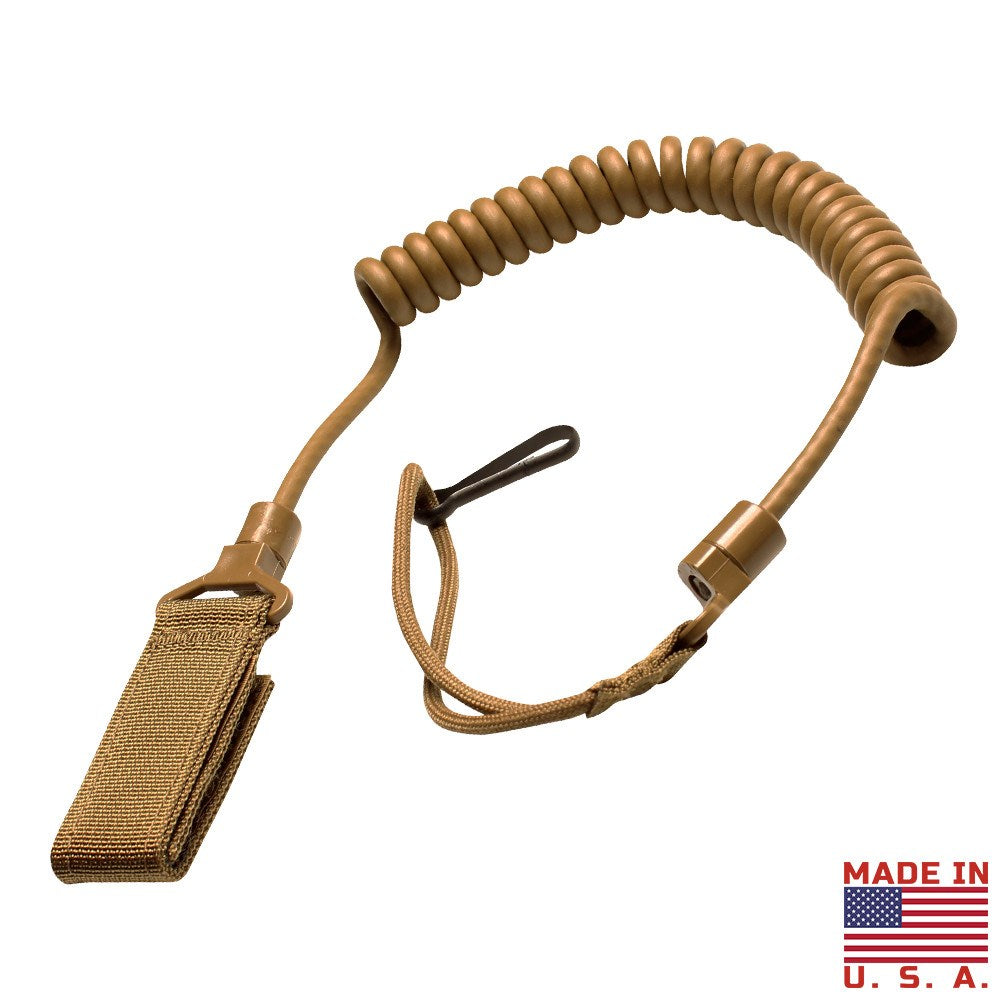 Lanyard de seguridad para pistola negro, cable torsionado y lazo con velcro