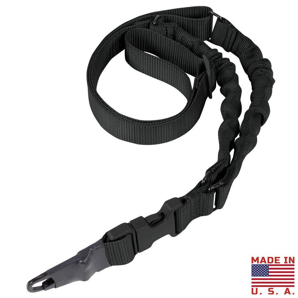 Correa para arma ADDER Double Bungee monópunto negra con adaptadores anilla de acero y correa