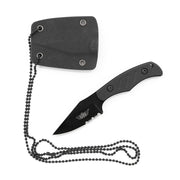 Cuchillo NECK negro con funda para colgar, hoja de acero inoxidable recubierta y mango G10 antideslizante