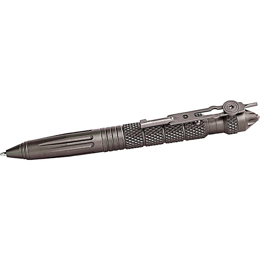 Bolígrafo táctico DEFENDER gris con rompecristales de tungsteno y llave para esposas