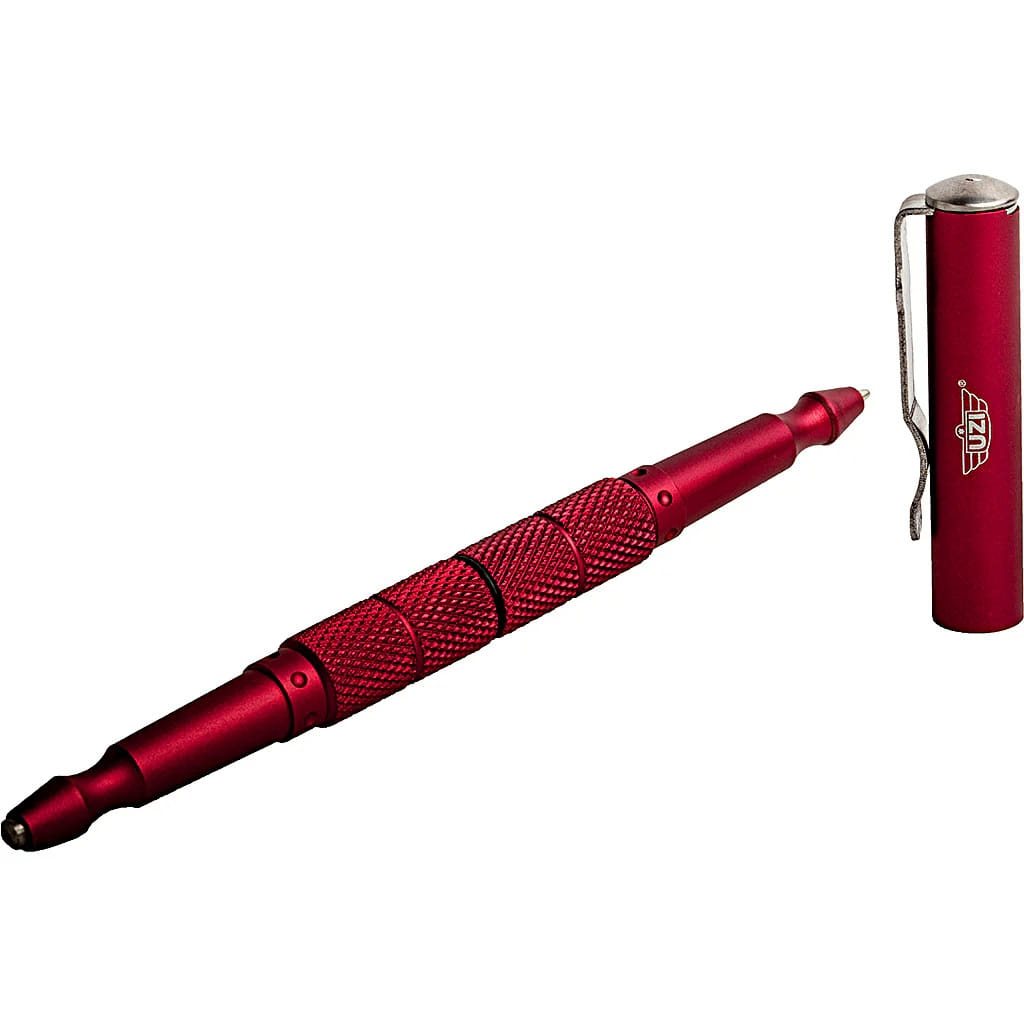 Bolígrafo táctico DEFENDER CARBIDE 5 rojo con rompecristales de wolframio y clip metálico