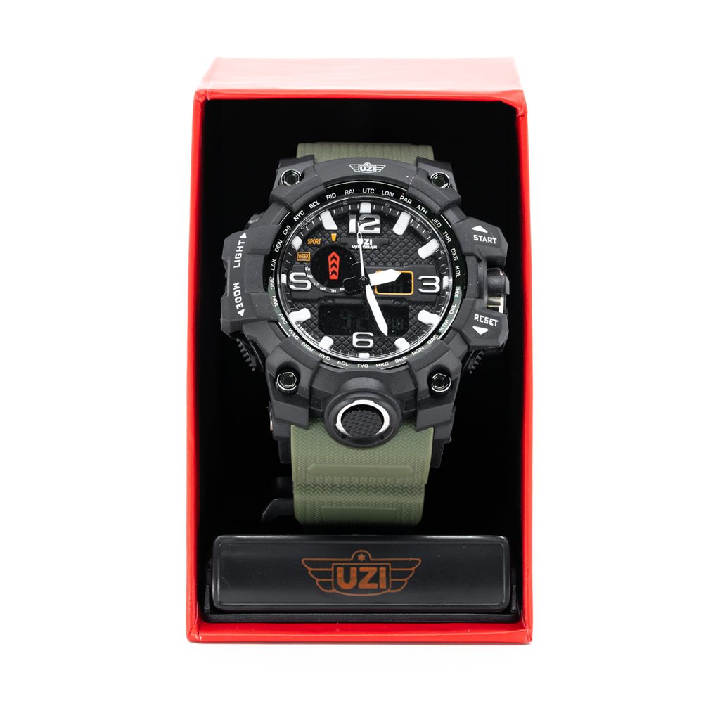 Reloj SHOCK verde con correa de goma, cuerpo ABS y cristal antiarañazos
