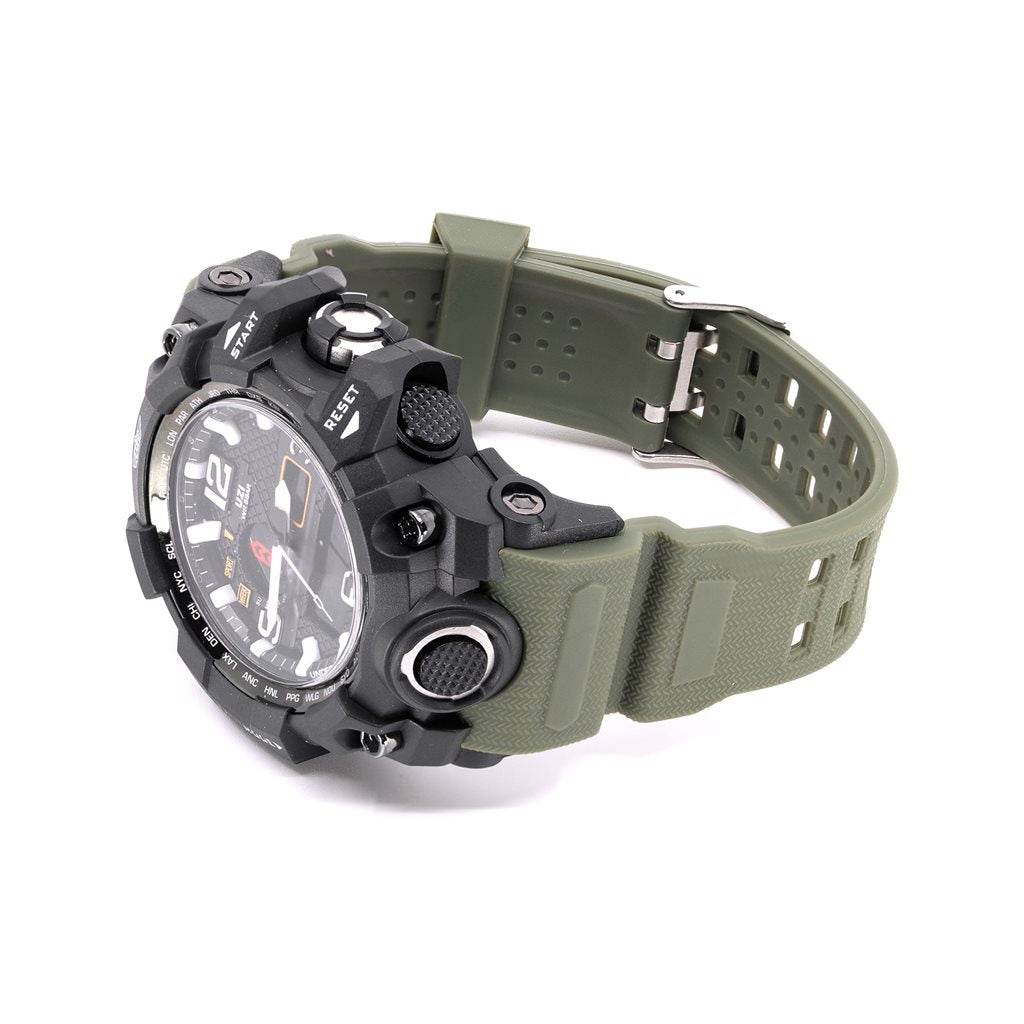 Reloj SHOCK verde con correa de goma, cuerpo ABS y cristal antiarañazos