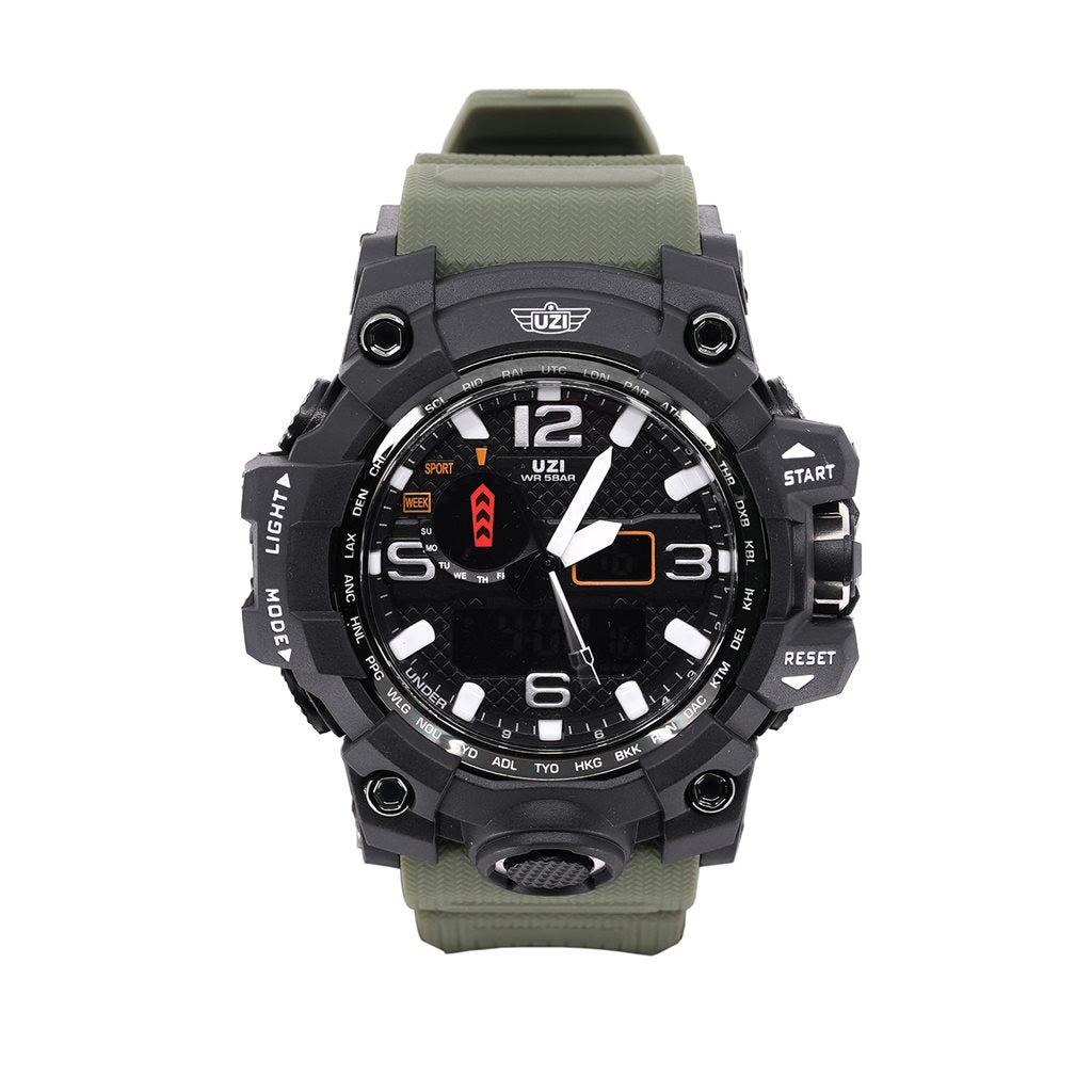Reloj SHOCK verde con correa de goma, cuerpo ABS y cristal antiarañazos