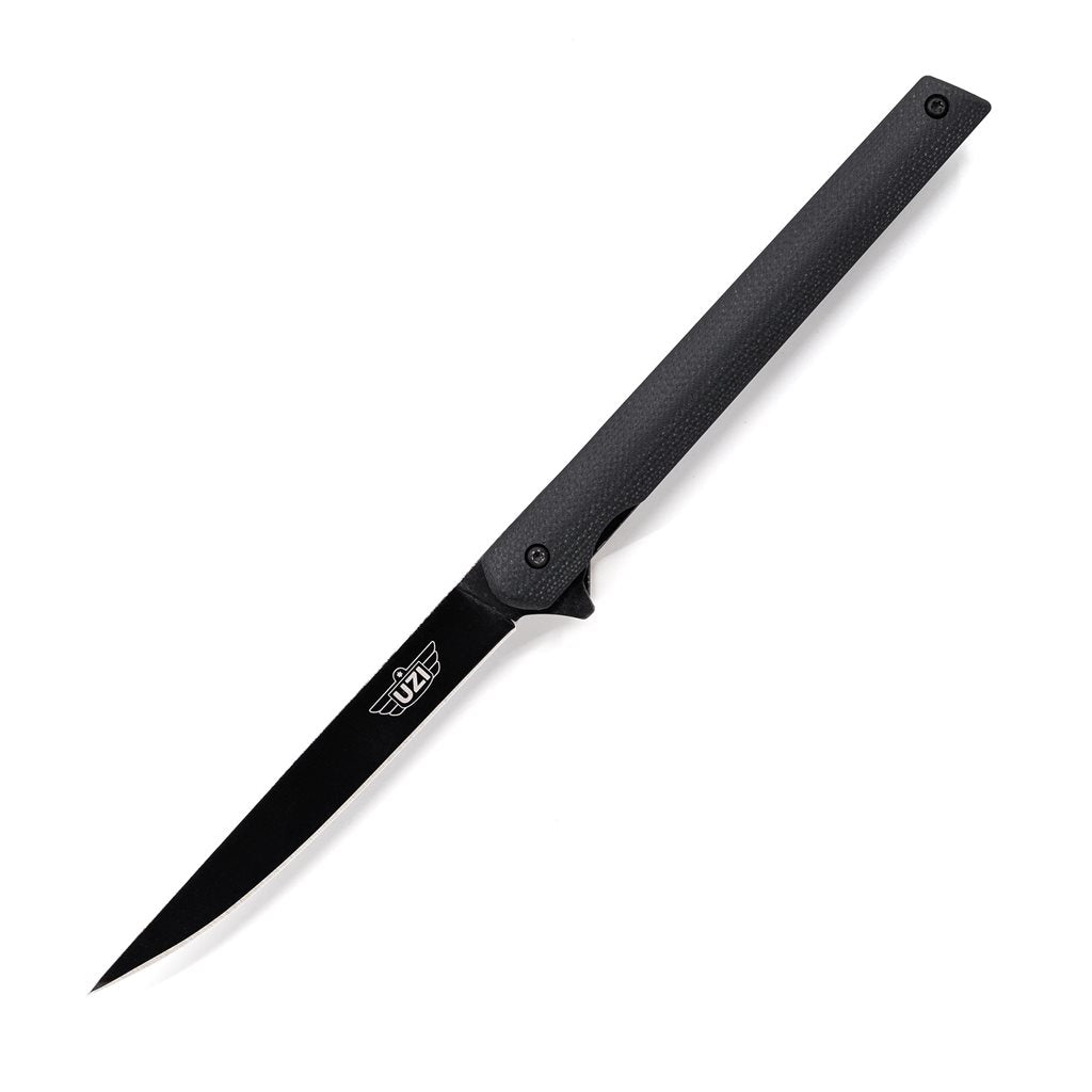 Navaja plegable OCCAM'S RAZOR con hoja estrecha y recubrimiento negro, cachas de acero