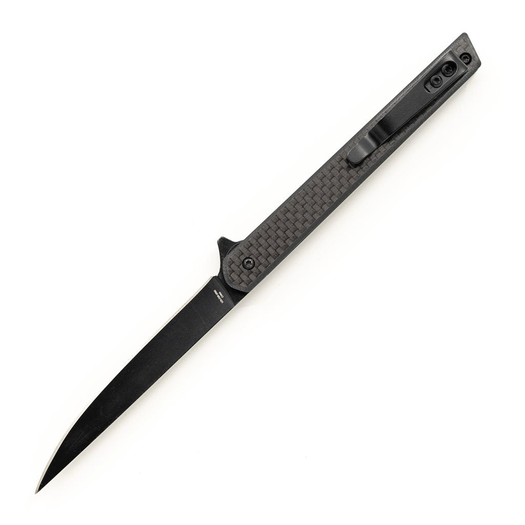 Navaja plegable OCCAM'S RAZOR con hoja estrecha y recubrimiento negro, cachas de acero