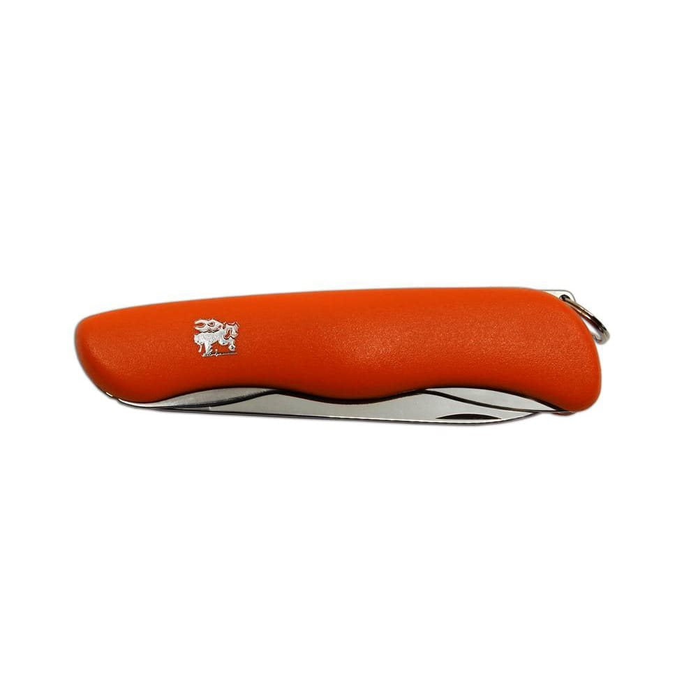 Navaja plegable Praktik con hoja de acero inoxidable 420 (53–55 HRC) y mango plastico naranja con seguro
