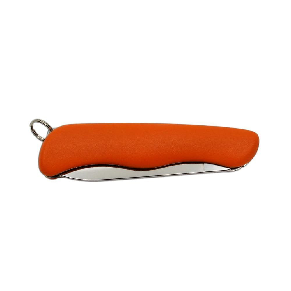 Navaja plegable Praktik con hoja de acero inoxidable 420 (53–55 HRC) y mango plastico naranja con seguro
