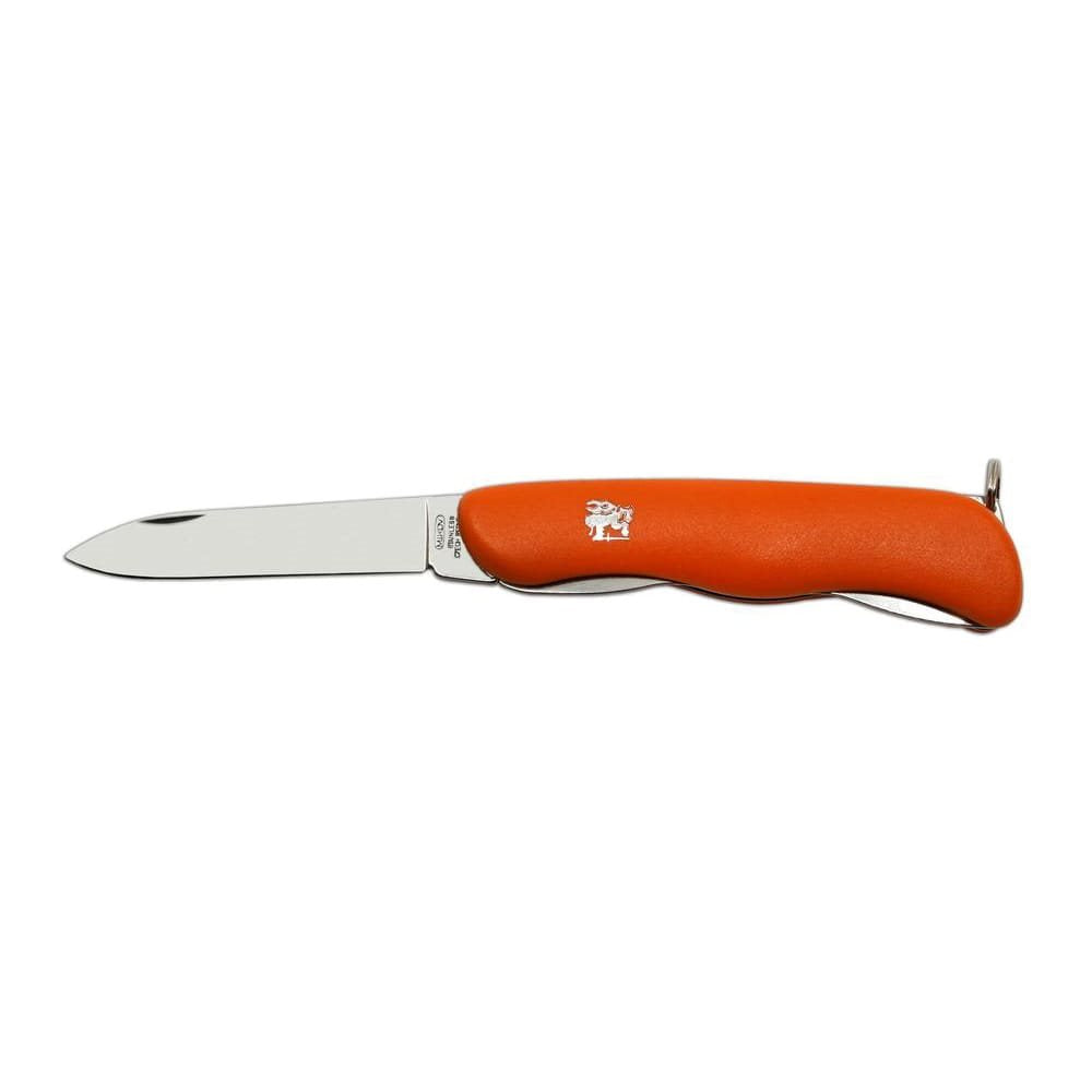 Navaja plegable Praktik con hoja de acero inoxidable 420 (53–55 HRC) y mango plastico naranja con seguro