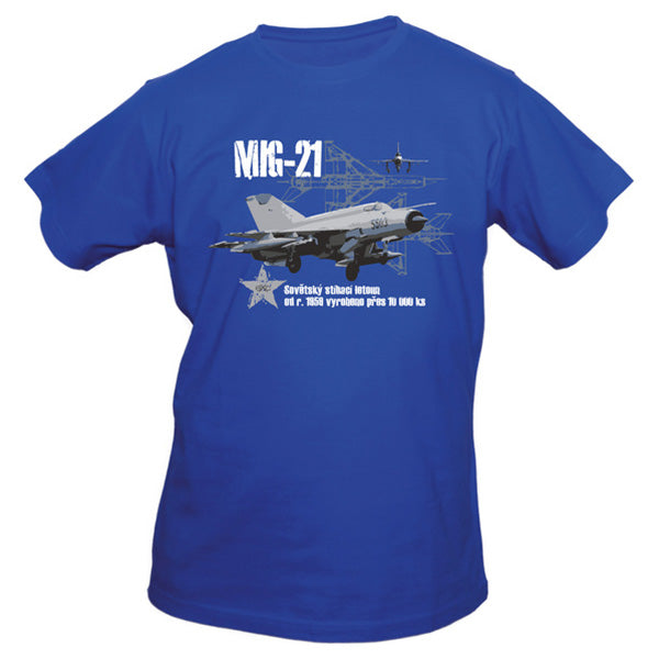 Camiseta azul con estampado MIG-21 en el pecho