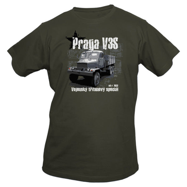 Camiseta verde con estampado frontal del motivo Praga V3S