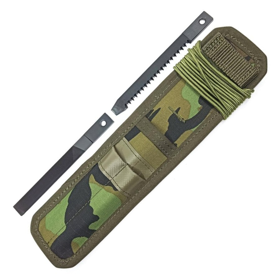 Funda textil UTON 362-4 Camouflage para cuchillos MIKOV con bolsillo, clip metálico de retención y accesorios (sierra, lima, paracord)