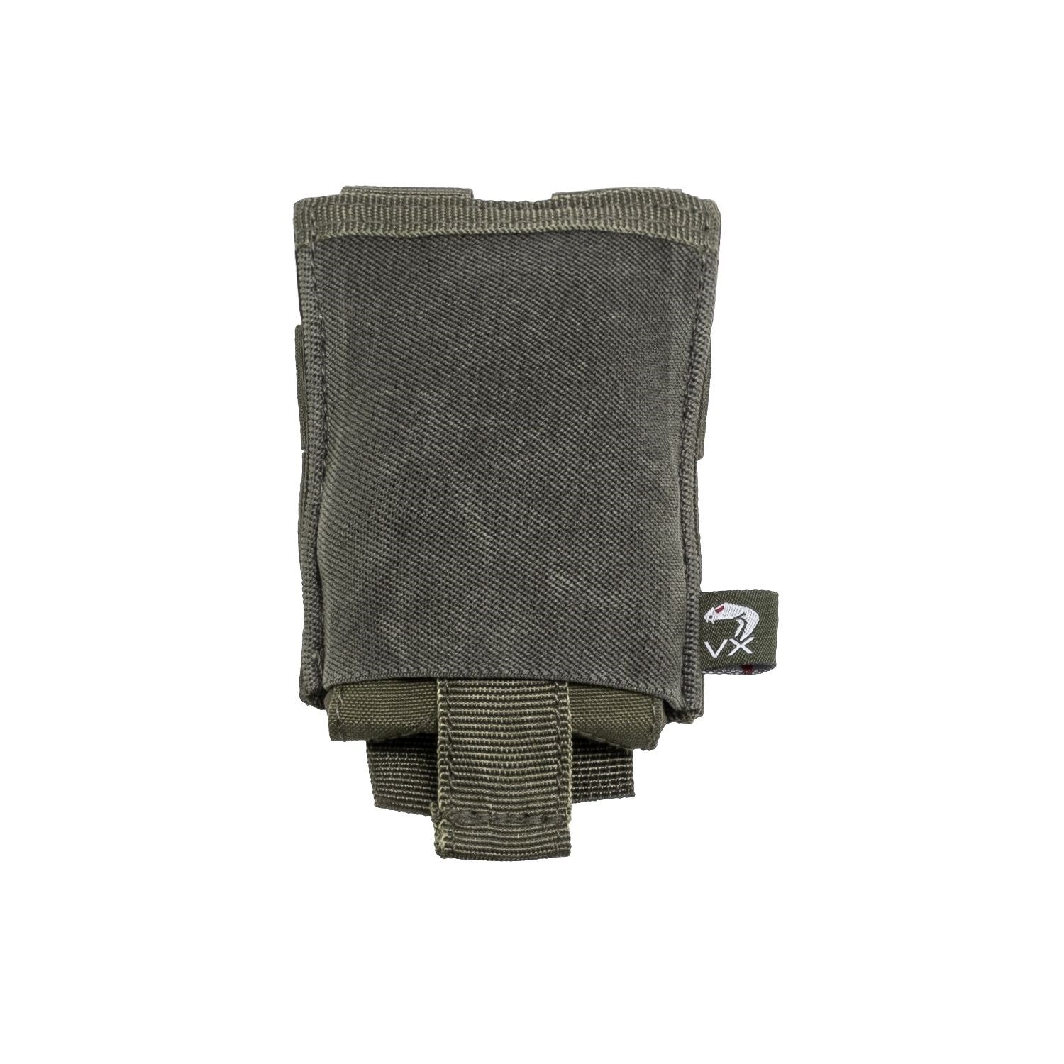 Bolsa VX STUFFA negra mostrada con compatibilidad MOLLE/PALS para recogida de cargadores vacíos