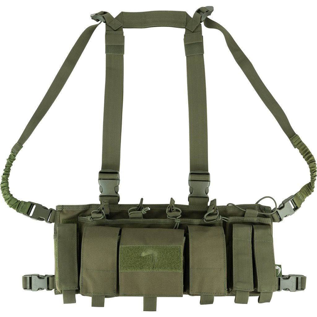 Vesta taktická SPECIAL OPS Chest Rig negra, vista frontal con bolsillos para cargadores