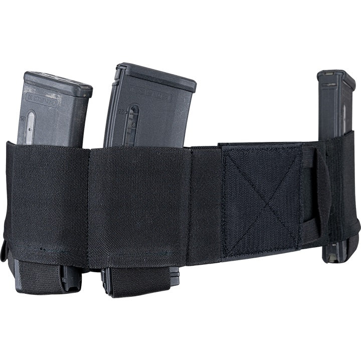 Cinturón elástico negro para cargadores con hasta ocho compartimentos ajustables.