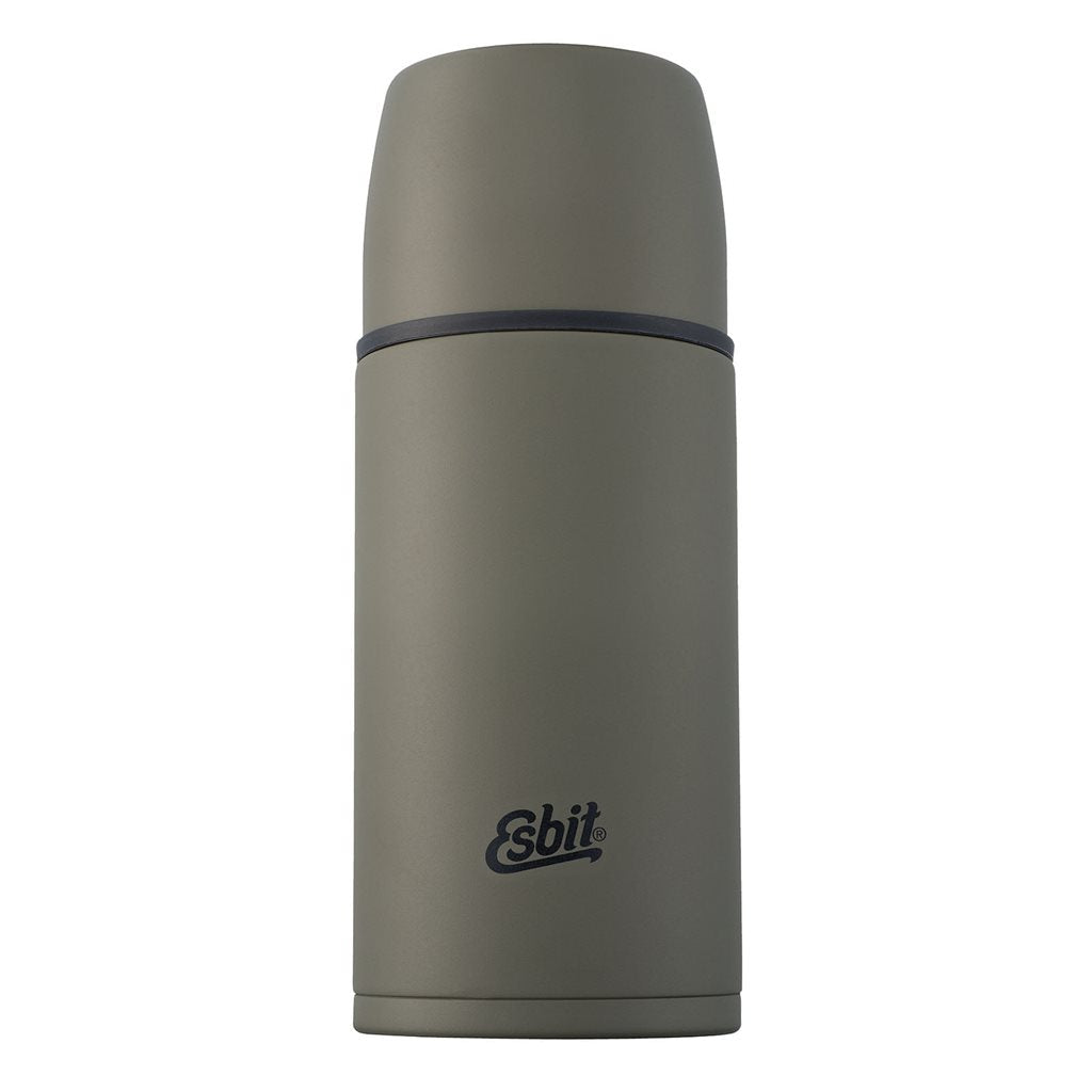 Termo de acero inoxidable 750 ml negro con acabado antideslizante, incluye 2 vasos y 2 cierres