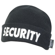 Gorro tejido negro con inscripción SECURITY y forro THUNSULATE