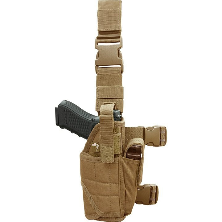 Funda de pistola ajustable Uni muslera negra con camuflaje, cierre con broche y correas ajustables
