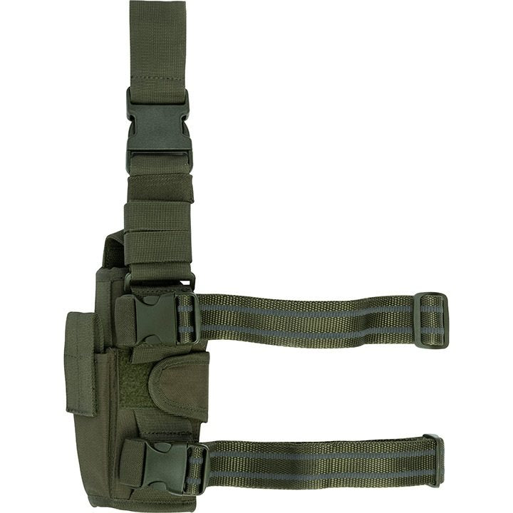 Funda de pistola ajustable Uni muslera negra con camuflaje, cierre con broche y correas ajustables