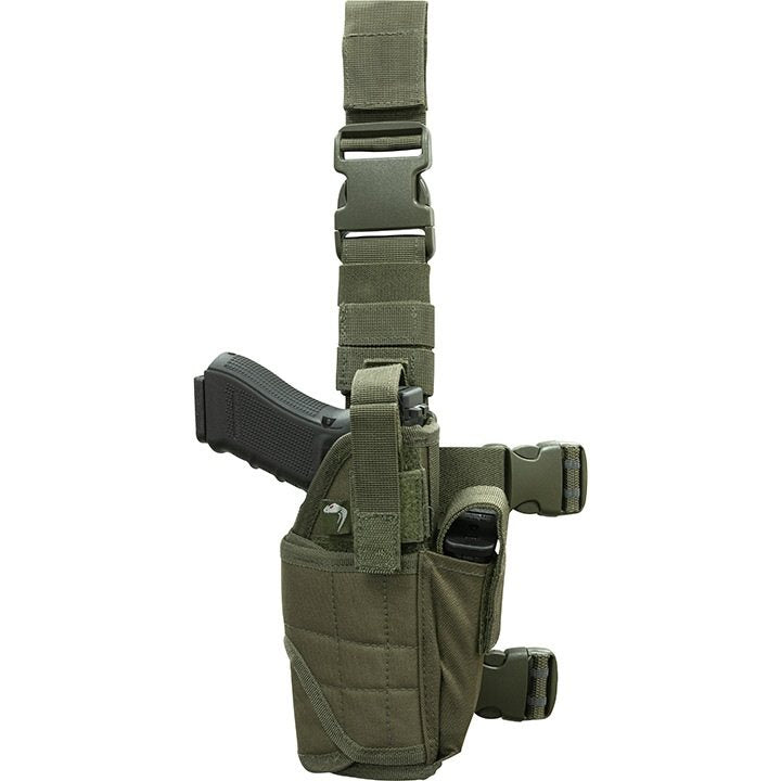 Funda de pistola ajustable Uni muslera negra con camuflaje, cierre con broche y correas ajustables