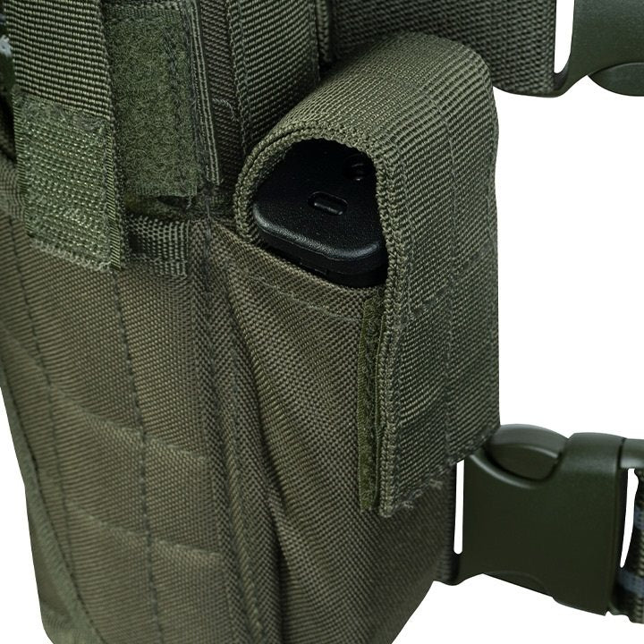 Funda de pistola ajustable Uni muslera negra con camuflaje, cierre con broche y correas ajustables