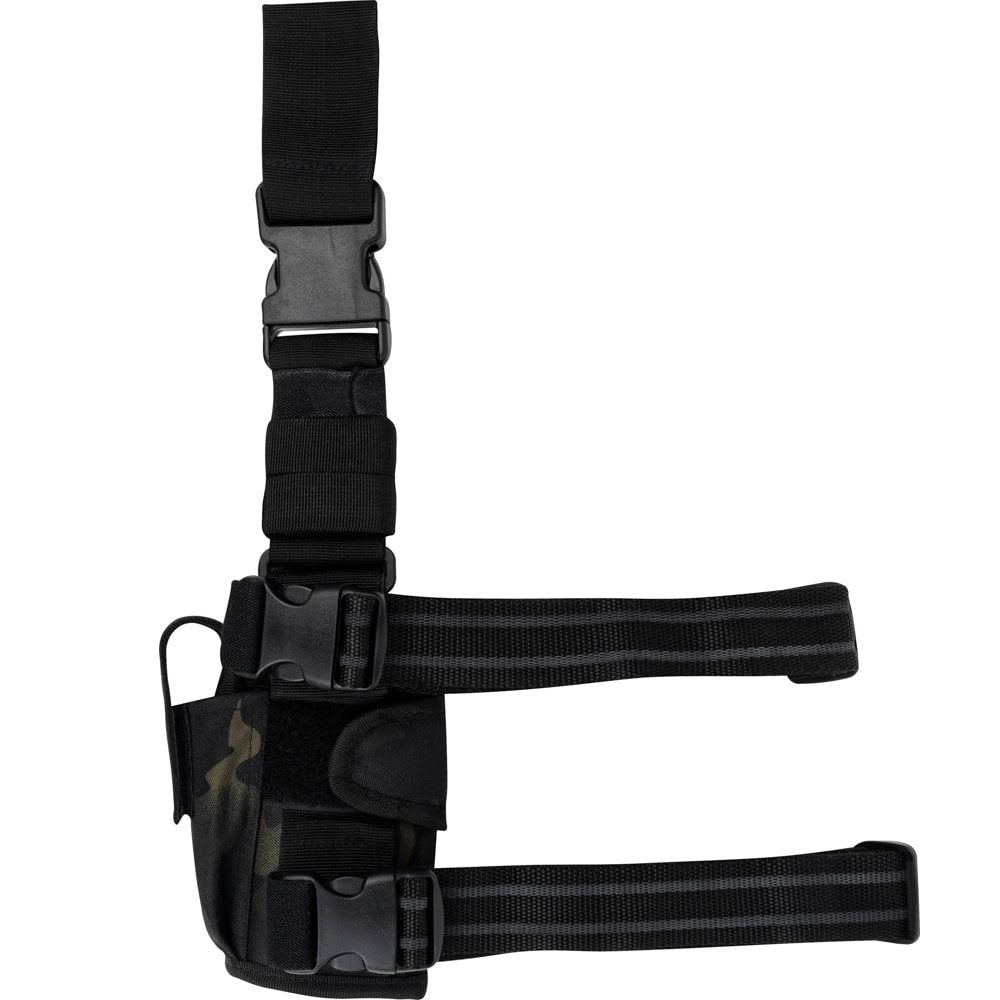 Funda de pistola ajustable Uni muslera negra con camuflaje, cierre con broche y correas ajustables