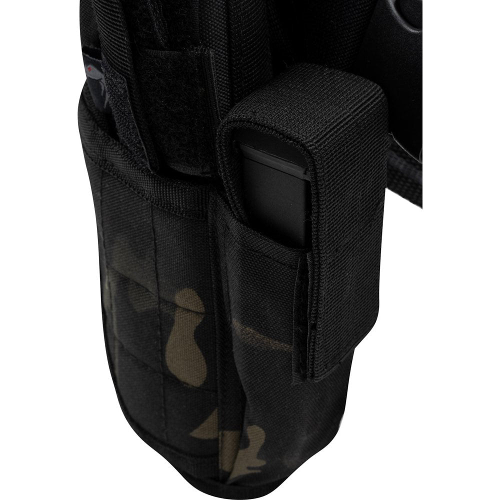 Funda de pistola ajustable Uni muslera negra con camuflaje, cierre con broche y correas ajustables