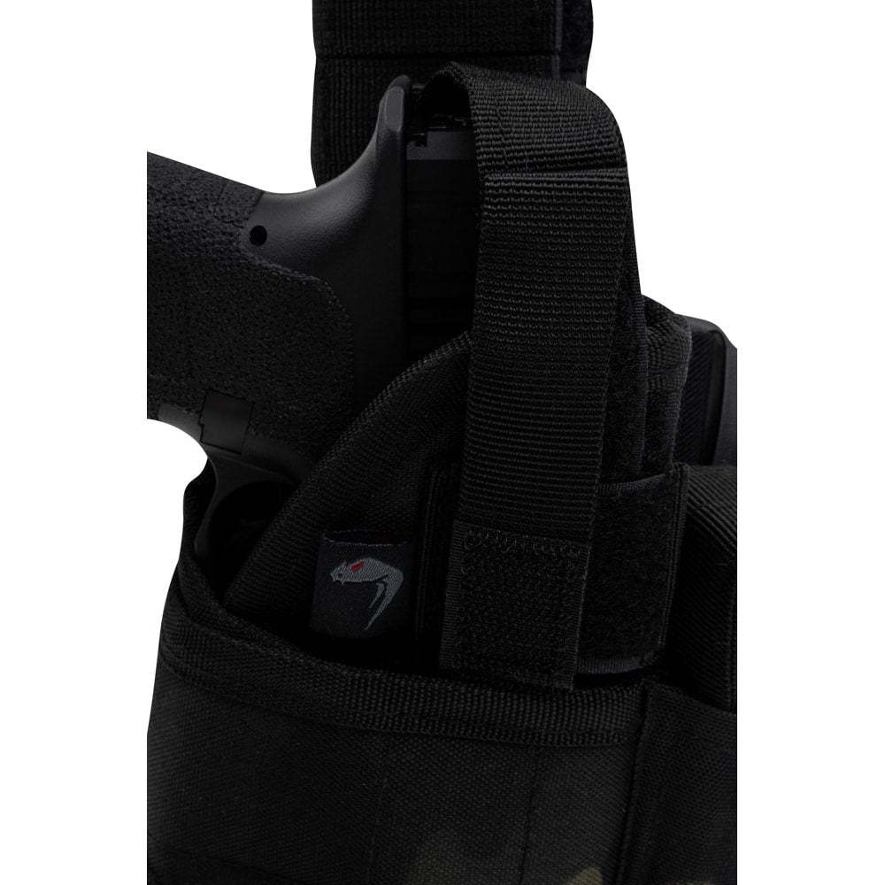 Funda de pistola ajustable Uni muslera negra con camuflaje, cierre con broche y correas ajustables
