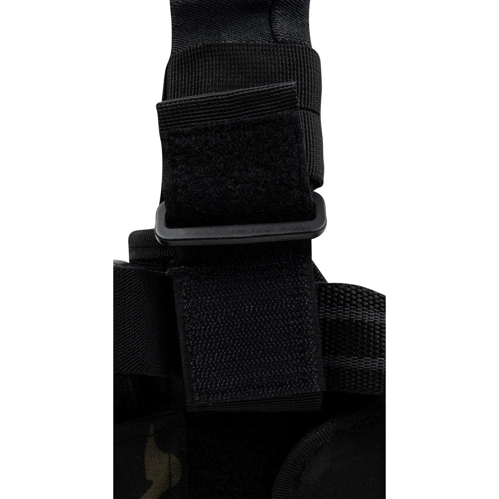 Funda de pistola ajustable Uni muslera negra con camuflaje, cierre con broche y correas ajustables
