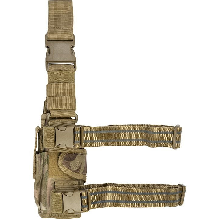Funda de pistola ajustable Uni muslera negra con camuflaje, cierre con broche y correas ajustables