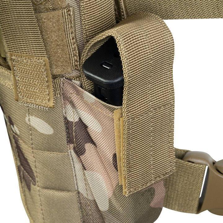Funda de pistola ajustable Uni muslera negra con camuflaje, cierre con broche y correas ajustables